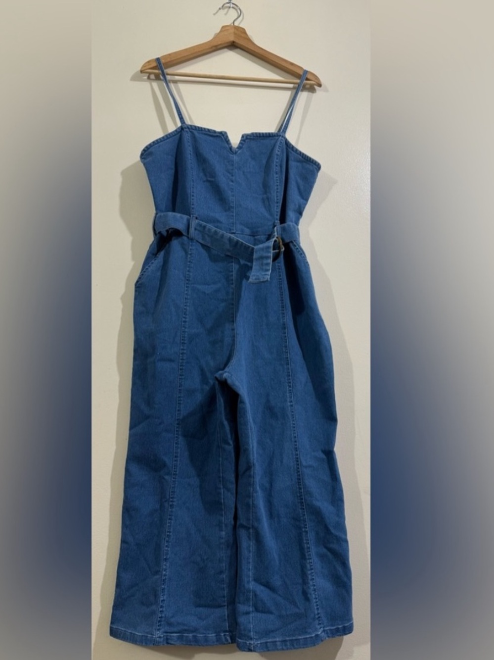 Derek Heart Blue Denim Wide-Leg Belted Jumpsuit